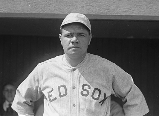 Babe Ruth looking nice in ed sox fabric.