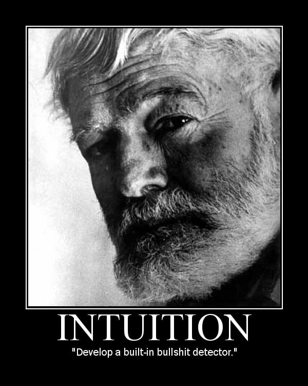 Motivational quote about Intuition by Ernest Hemingway.