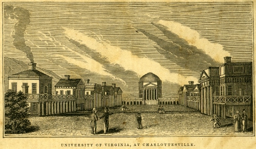 Vintage early illustration of university of Virginia Charlottesville.