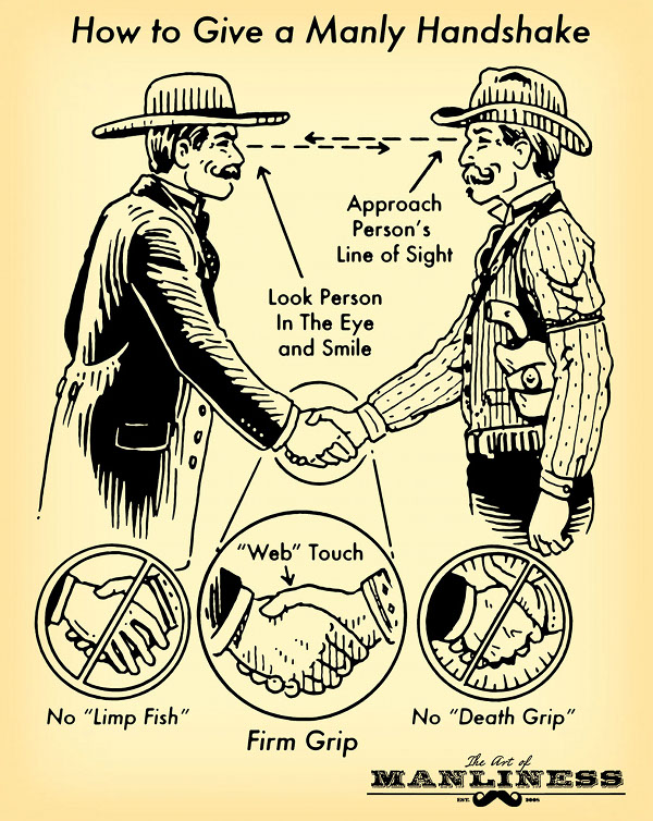 Two men showing how to shake hands like a man.