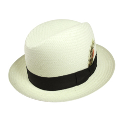 White straw with black band hat.