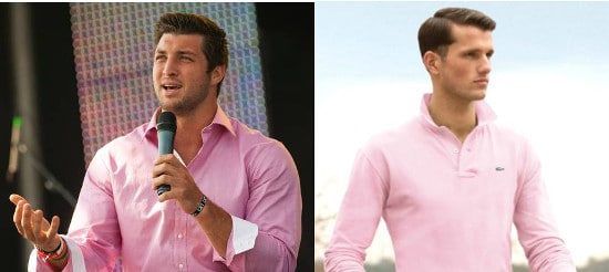 Tim Tebow wearing pink shirt.