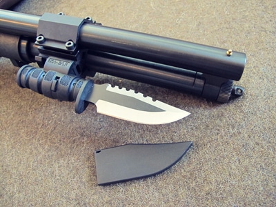 Survival shotgun modified zombie apocalypse ka bar knife.