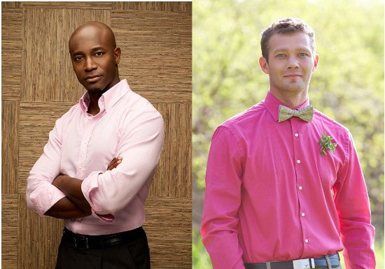 Men wearing pink shirts.