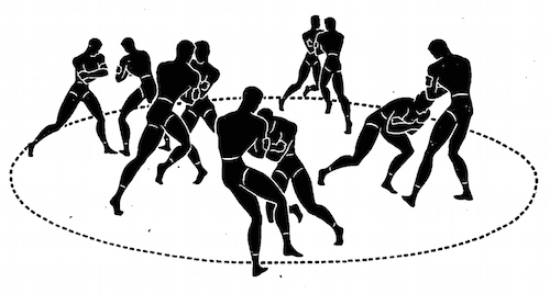 WWII strength and conditioning exercises ring push illustration.