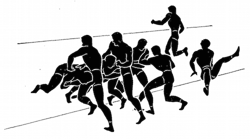 WWII strength and conditioning exercises line charging illustration.