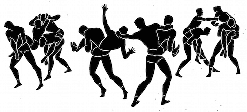 WWII strength and conditioning exercises horse fights illustration.