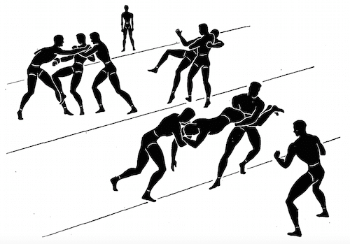 WWII strength and conditioning exercises goal line wrestling illustration.