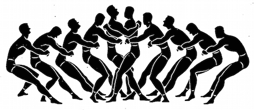 WWII strength and conditioning exercises human tug of war illustration.