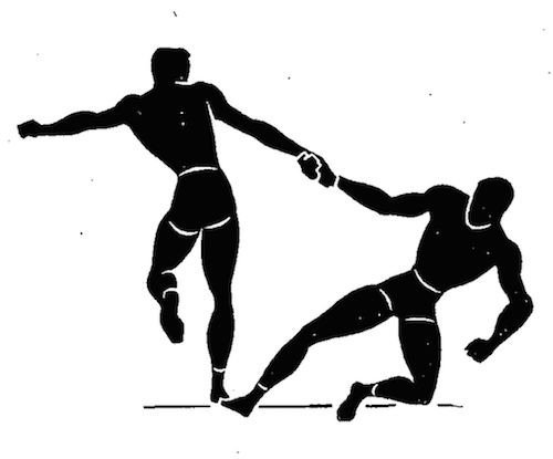 WWii strength and conditioning exercises hop and pull hands illustration.