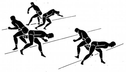 WWii strength and conditioning exercises arms between legs illustration.